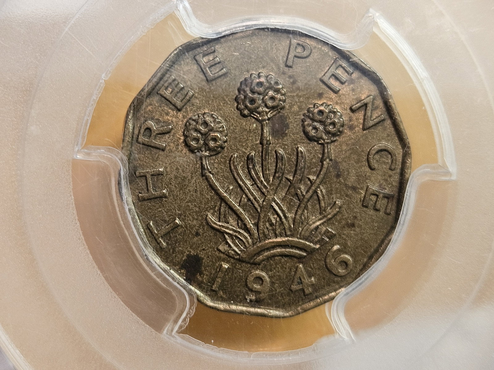 * Key Grade * PCGS 1946 Great Britain 3 pence in About Uncirculated - 58 - 7