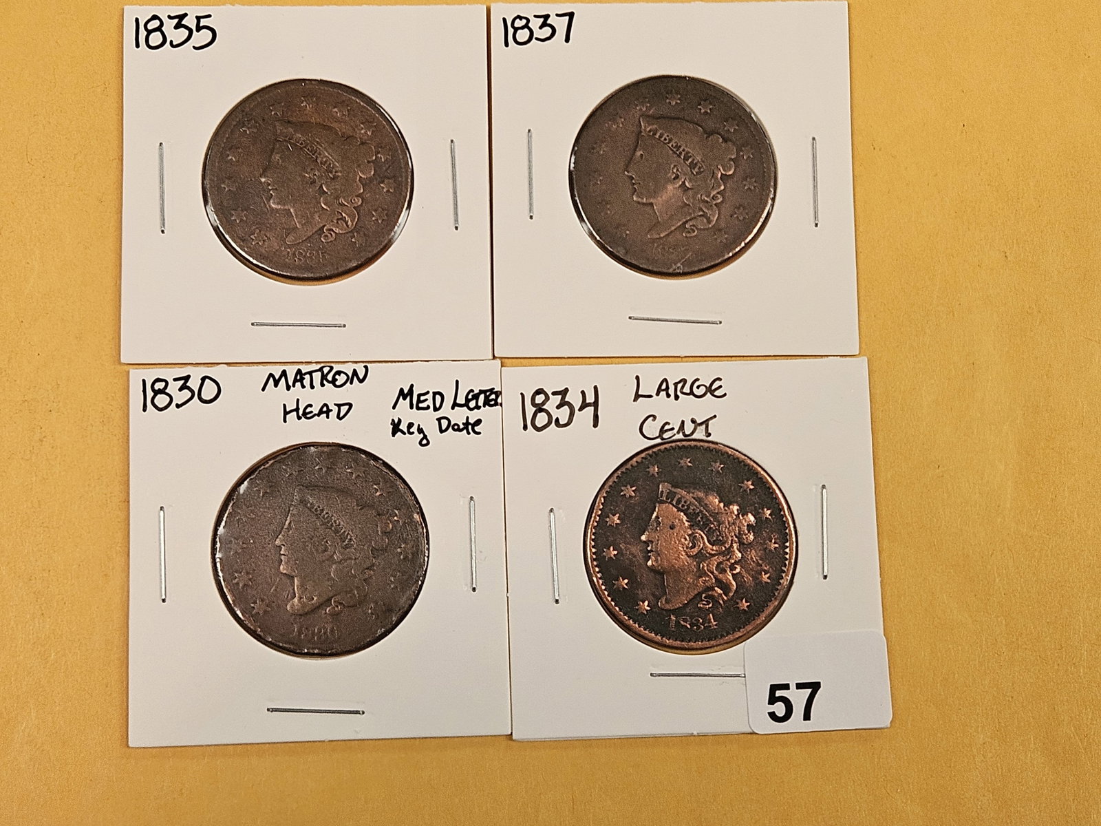 Four mixed Coronet Head Large Cents - 2