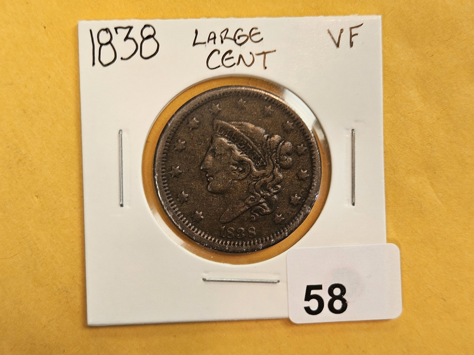 1838 Coronet Head large Cent in Very Fine - 2