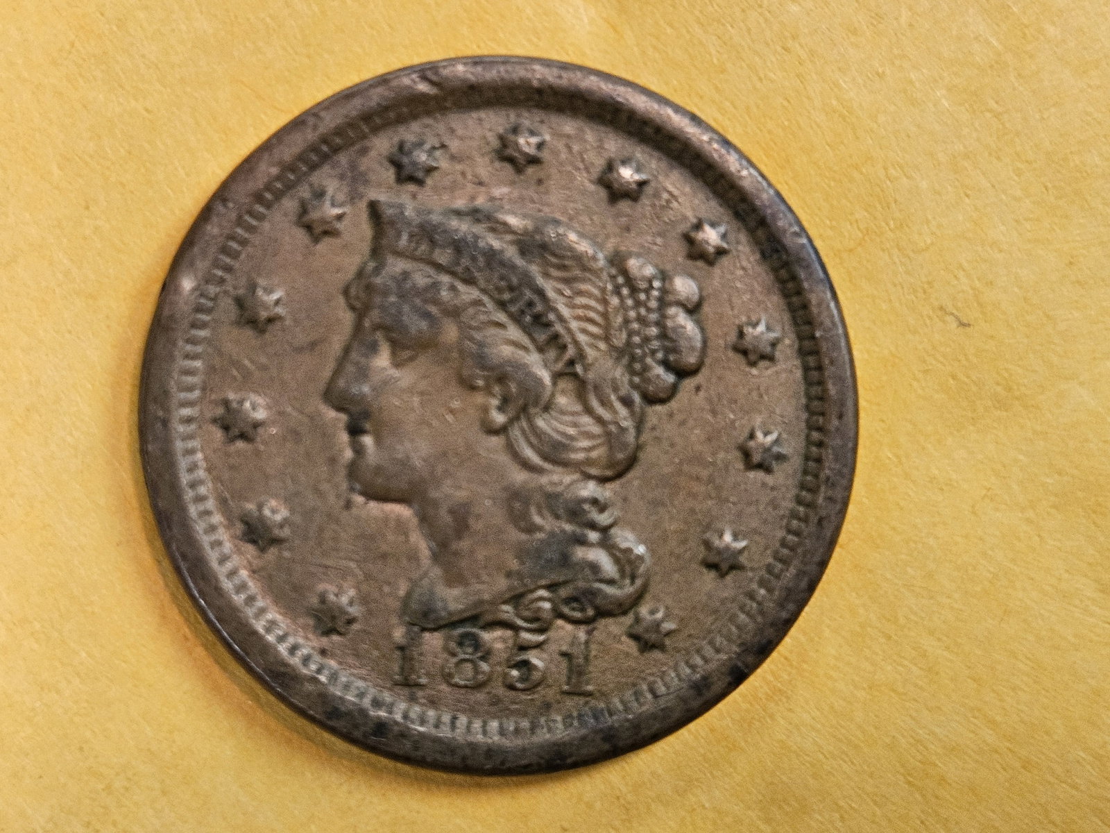 1851 Braided Hair Large Cent in Very Fine - 3