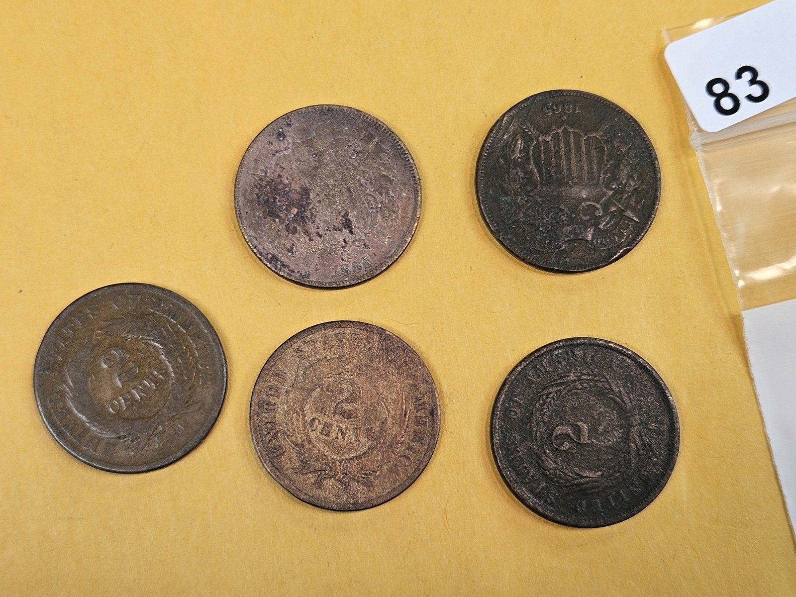 Five mixed 2-Cent pieces - 2
