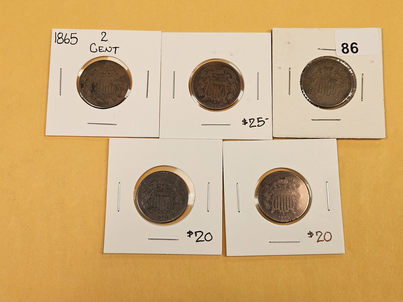 Five mixed 2-Cent pieces - 2