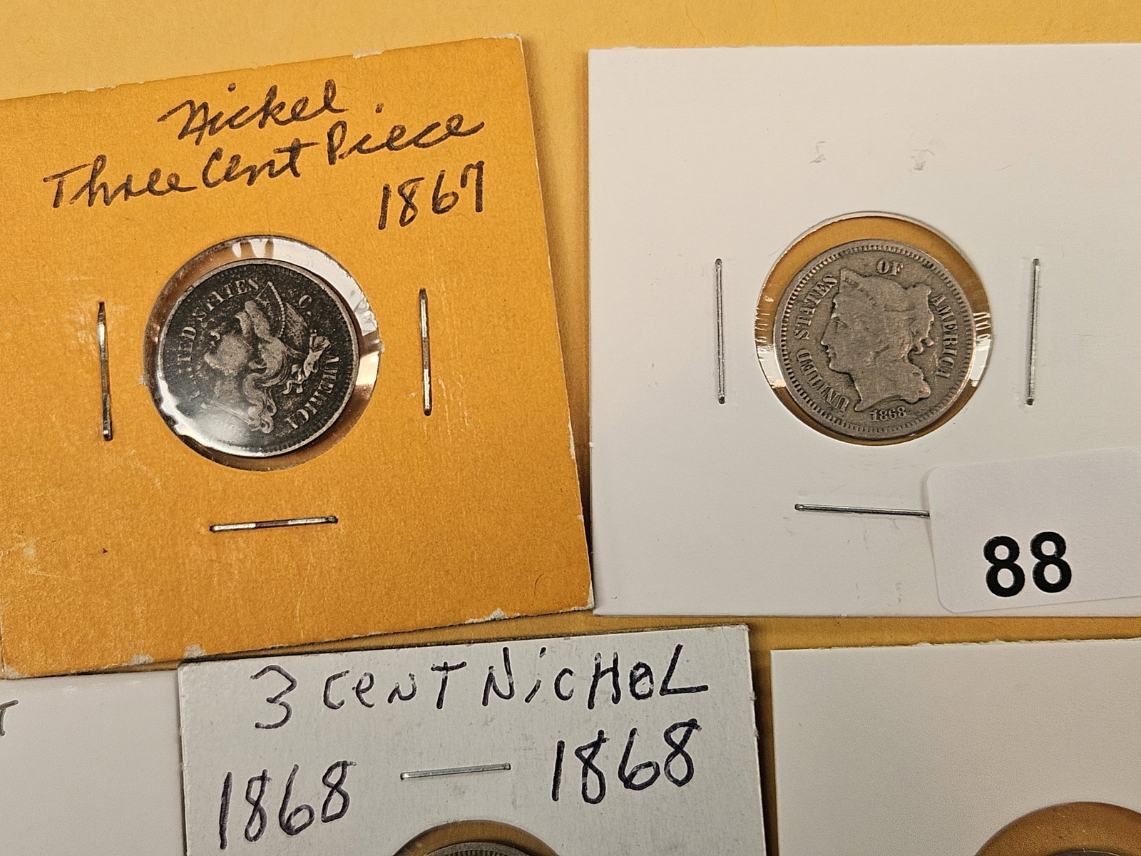 Five mixed Three Cent Nickels - 2
