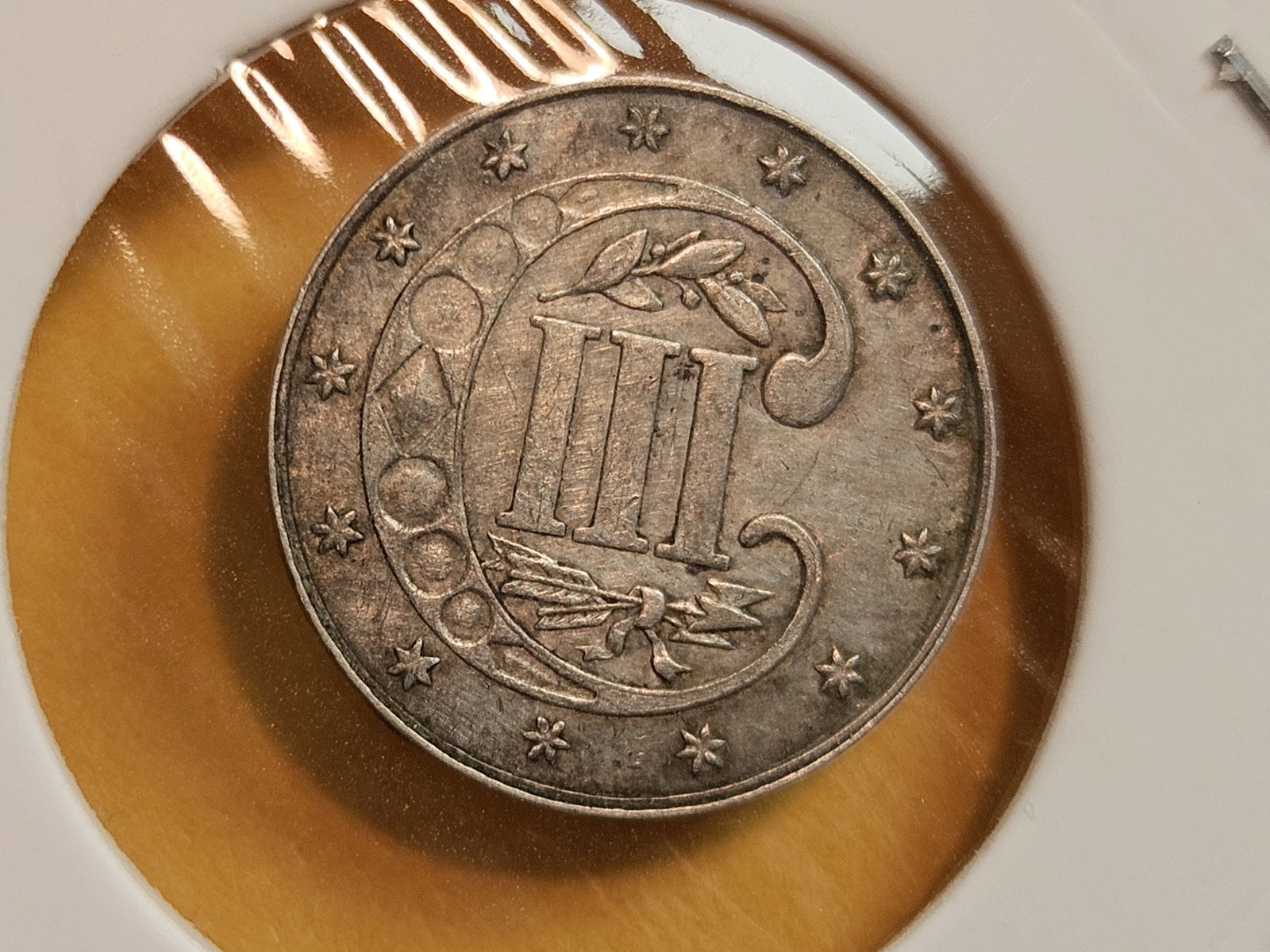 * 1862 Three Cent Silver Trime in About Uncirculated - 7