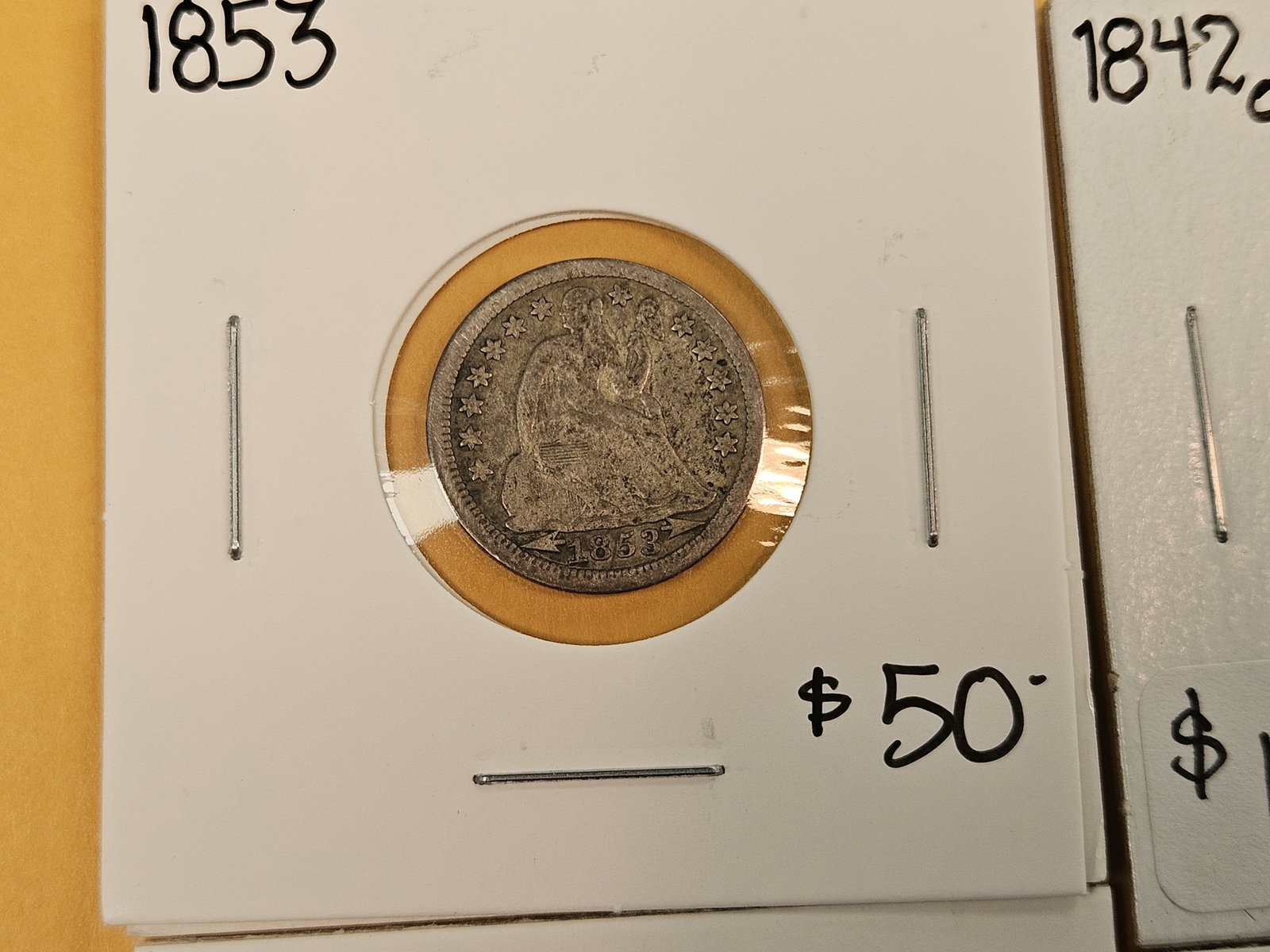 Six, mixed, Silver, Seated Liberty dimes - 2