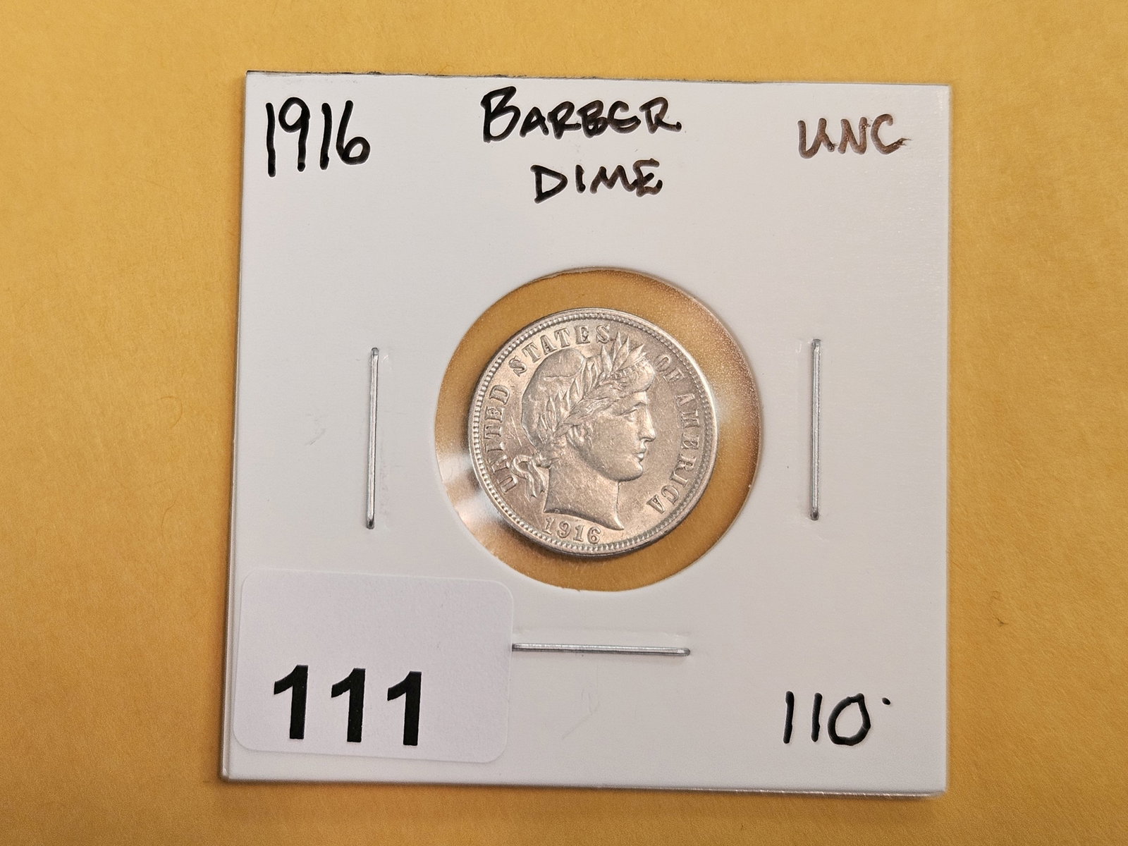 Choice Brilliant AU-UNC 1916 Barber silver Dime - 2