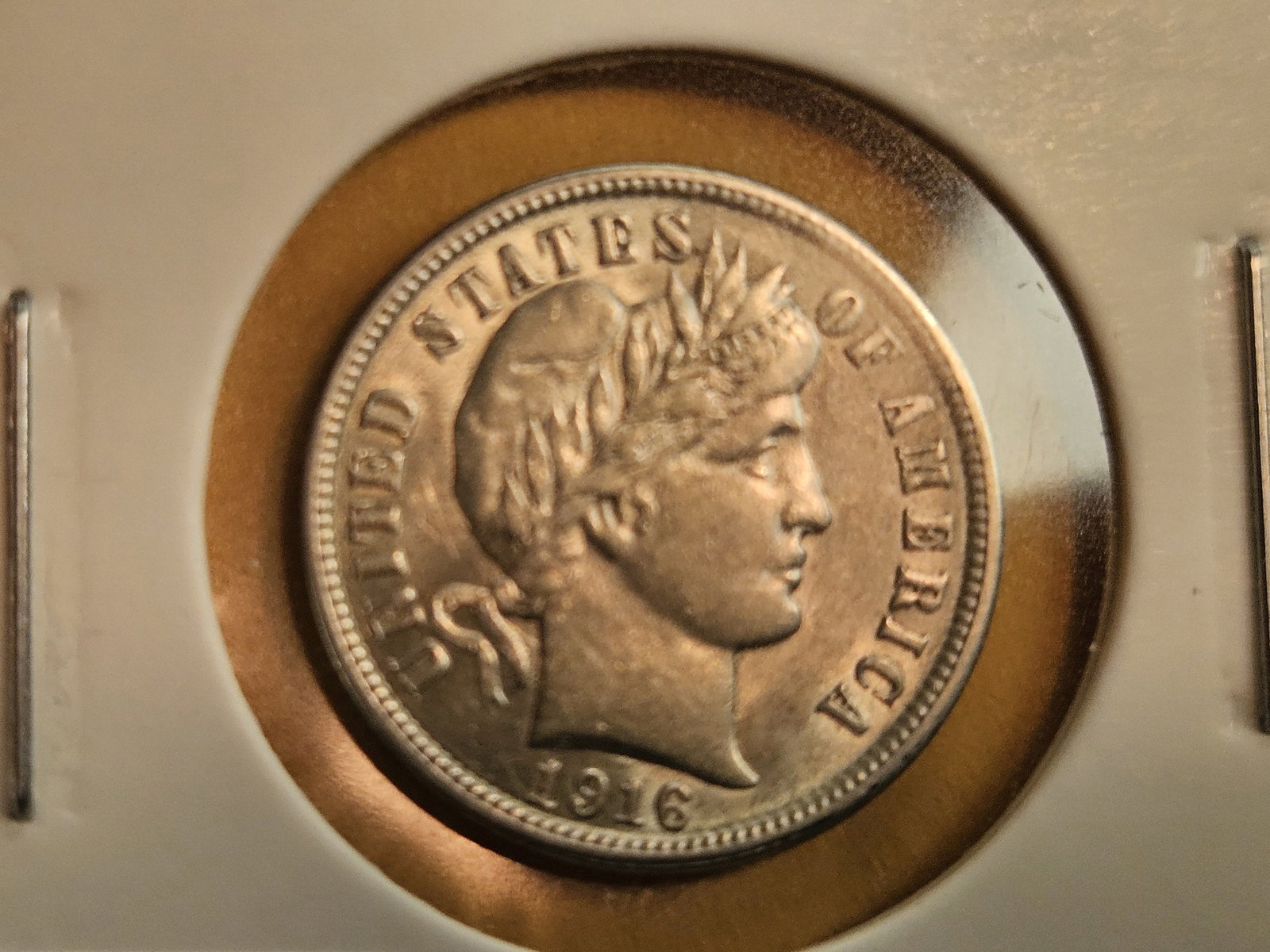Choice Brilliant AU-UNC 1916 Barber silver Dime - 3