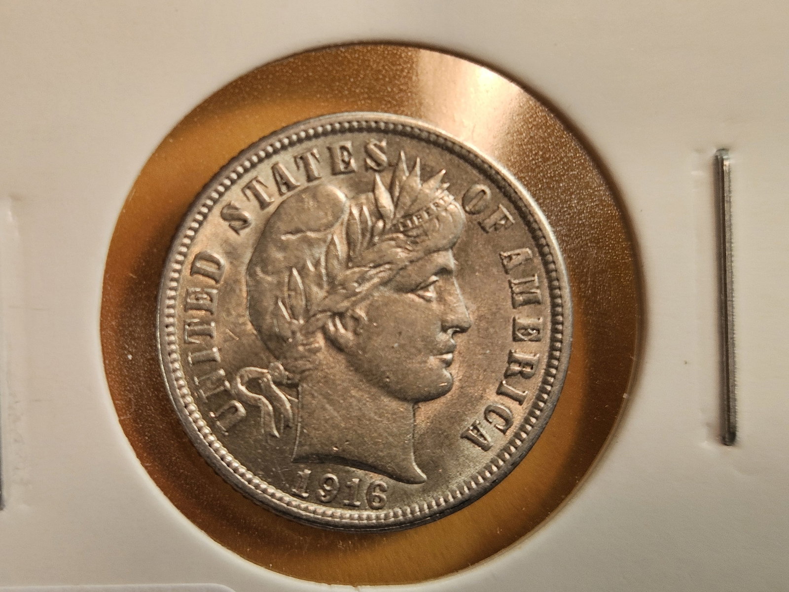 Choice Brilliant AU-UNC 1916 Barber silver Dime - 4