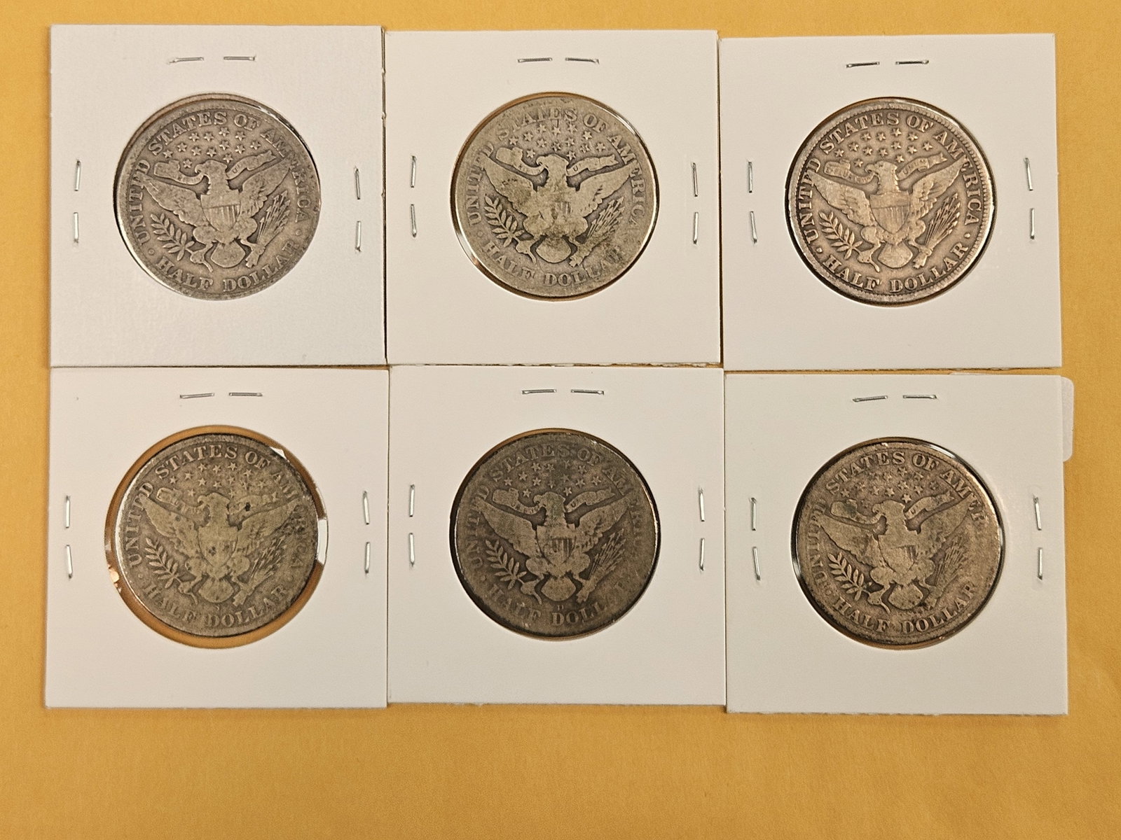 Six mixed Barber Silver Half Dollars - 3