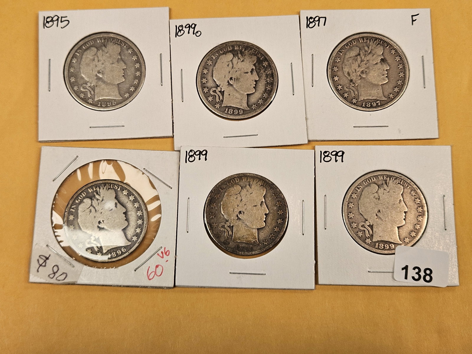 Six mixed Barber Silver Half Dollars - 2