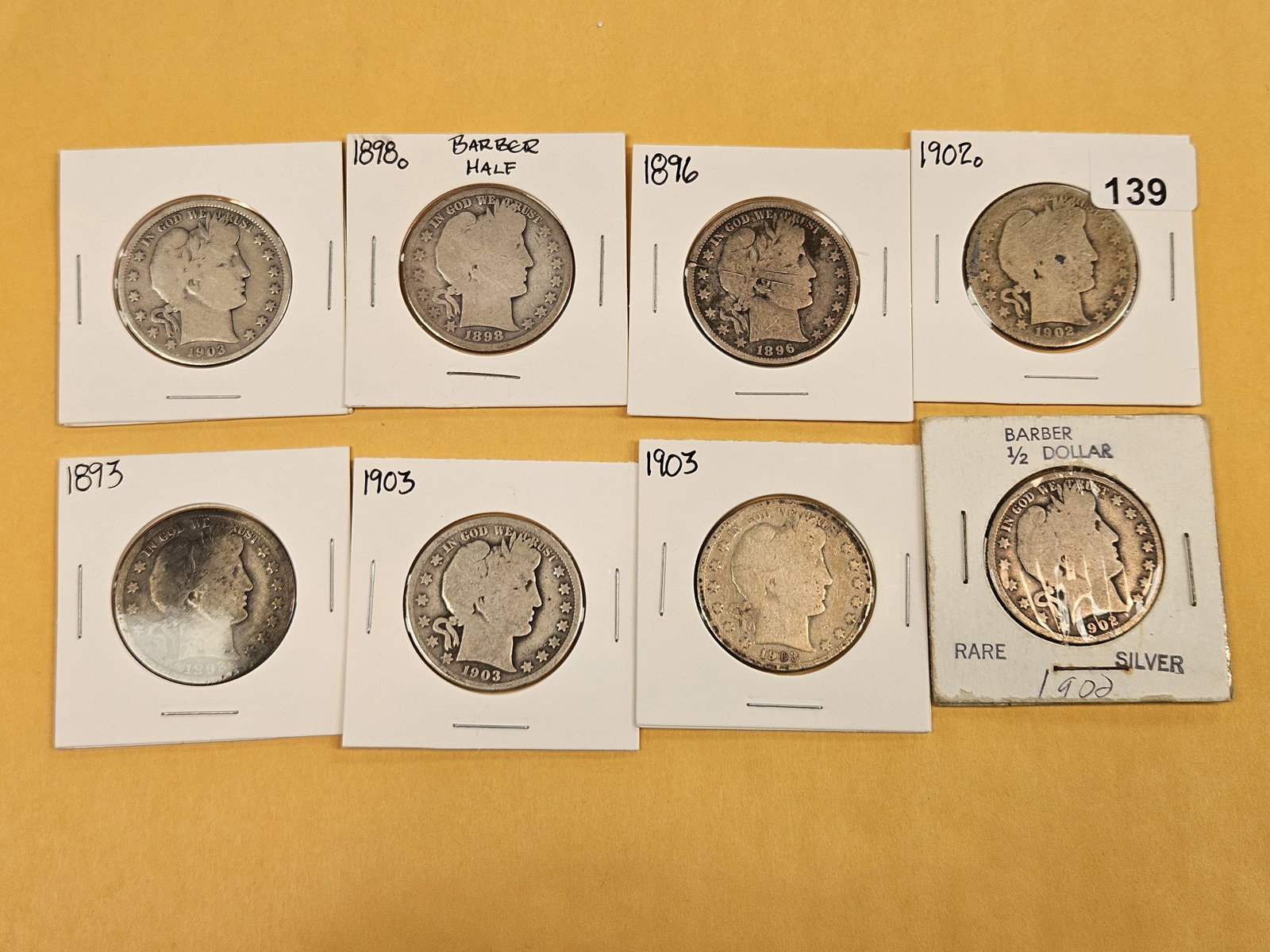 Eight mixed Barber Silver Half Dollars - 2