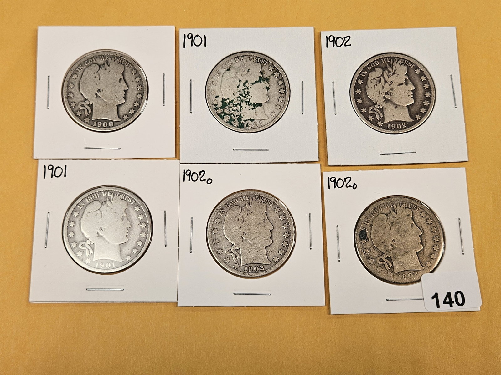 Six mixed Barber Silver Half Dollars - 2
