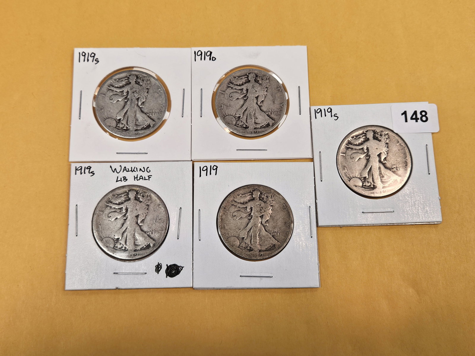 Five mixed silver Walking Liberty Half Dollars - 2