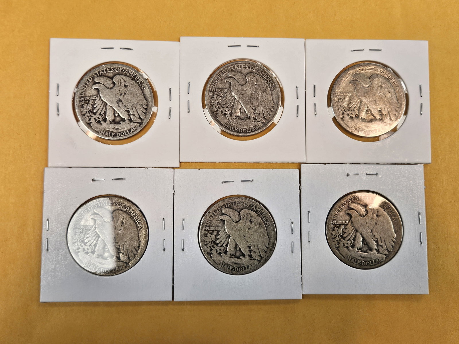 Six early date Walking Liberty silver half dollars - 3
