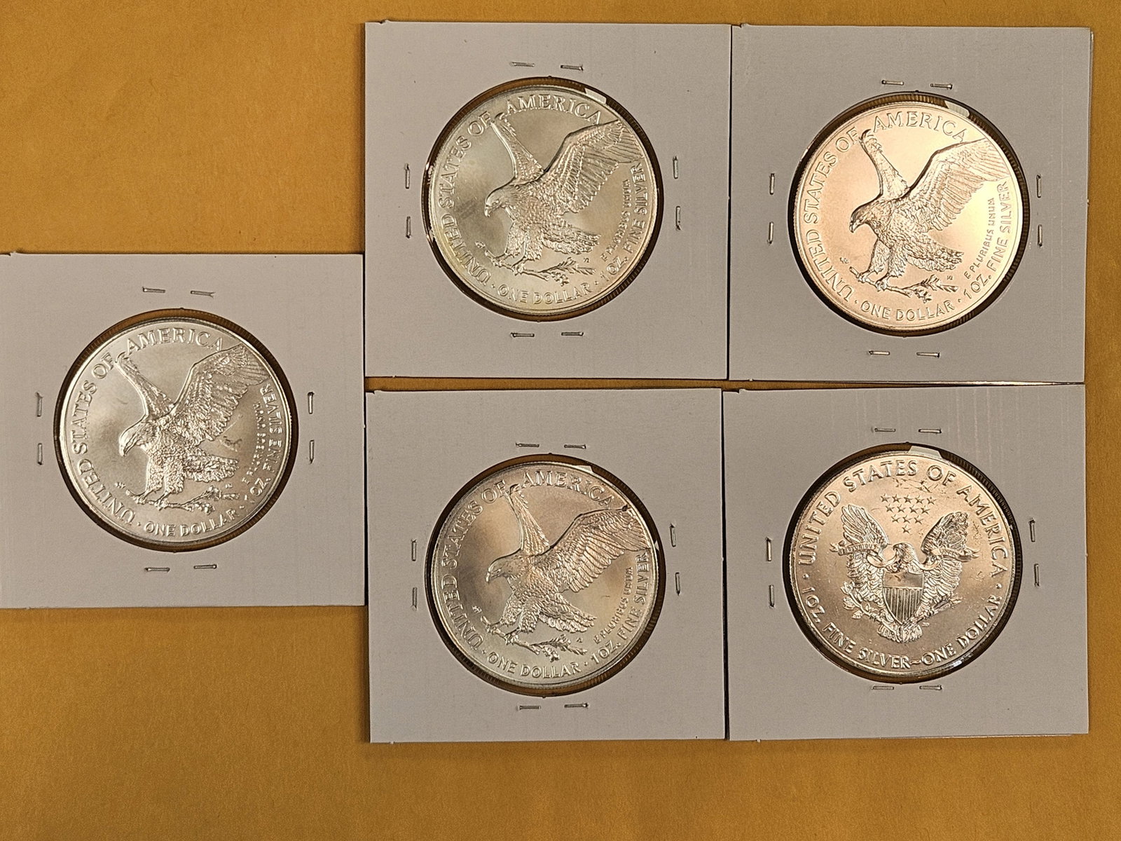 Five GEM Brilliant Uncirculated American Silver Eagles - 2