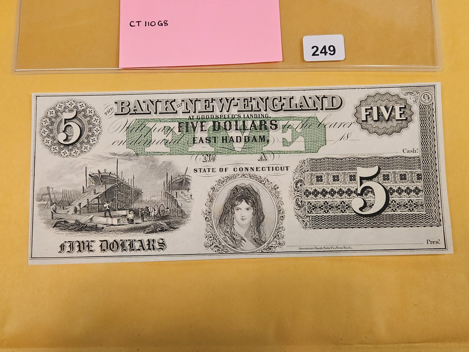 GEM Crisp Uncirculated 1850's Obsolete Five Dollar Note - 2