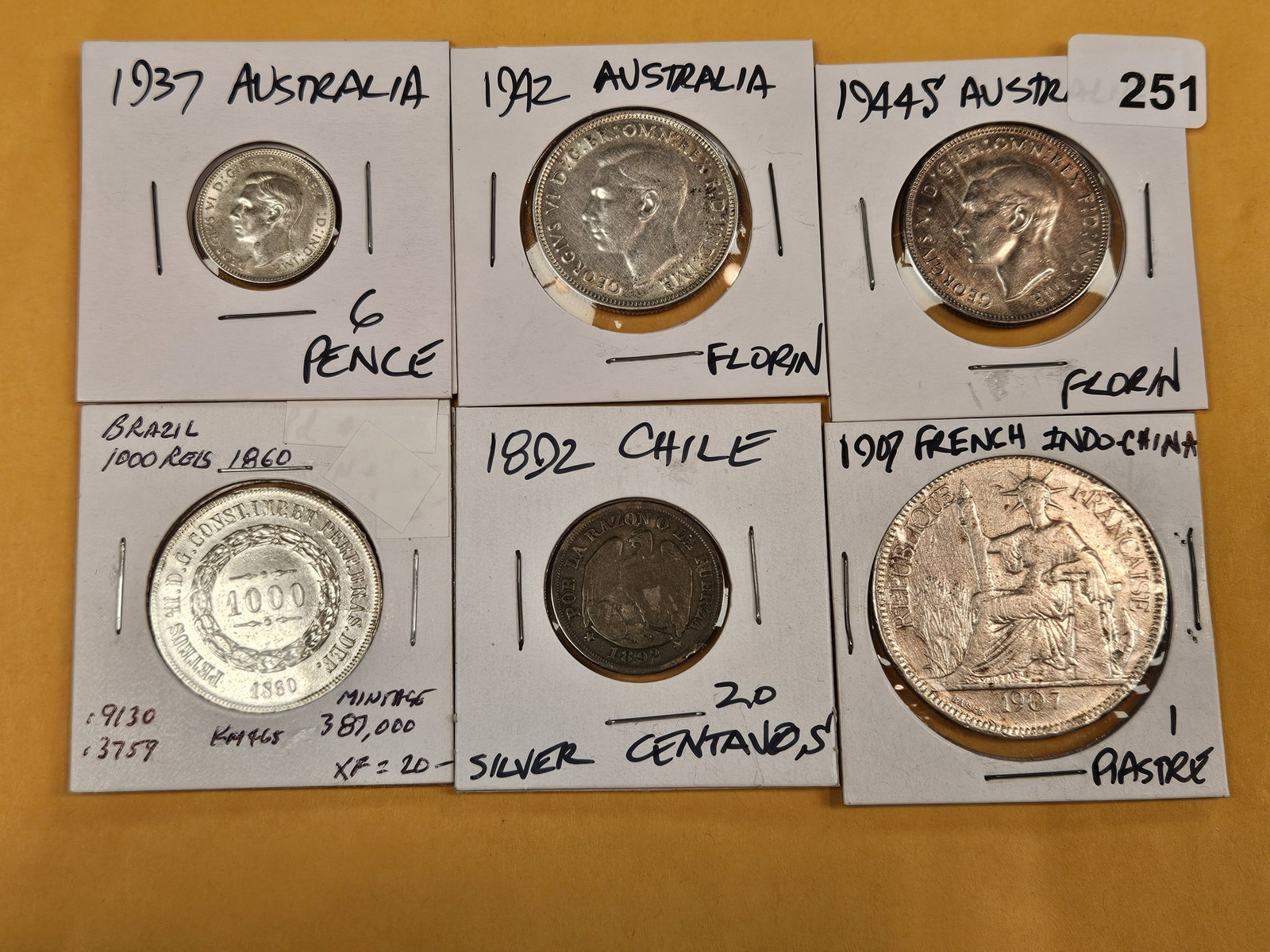 Six mixed, silver, World coins - 2