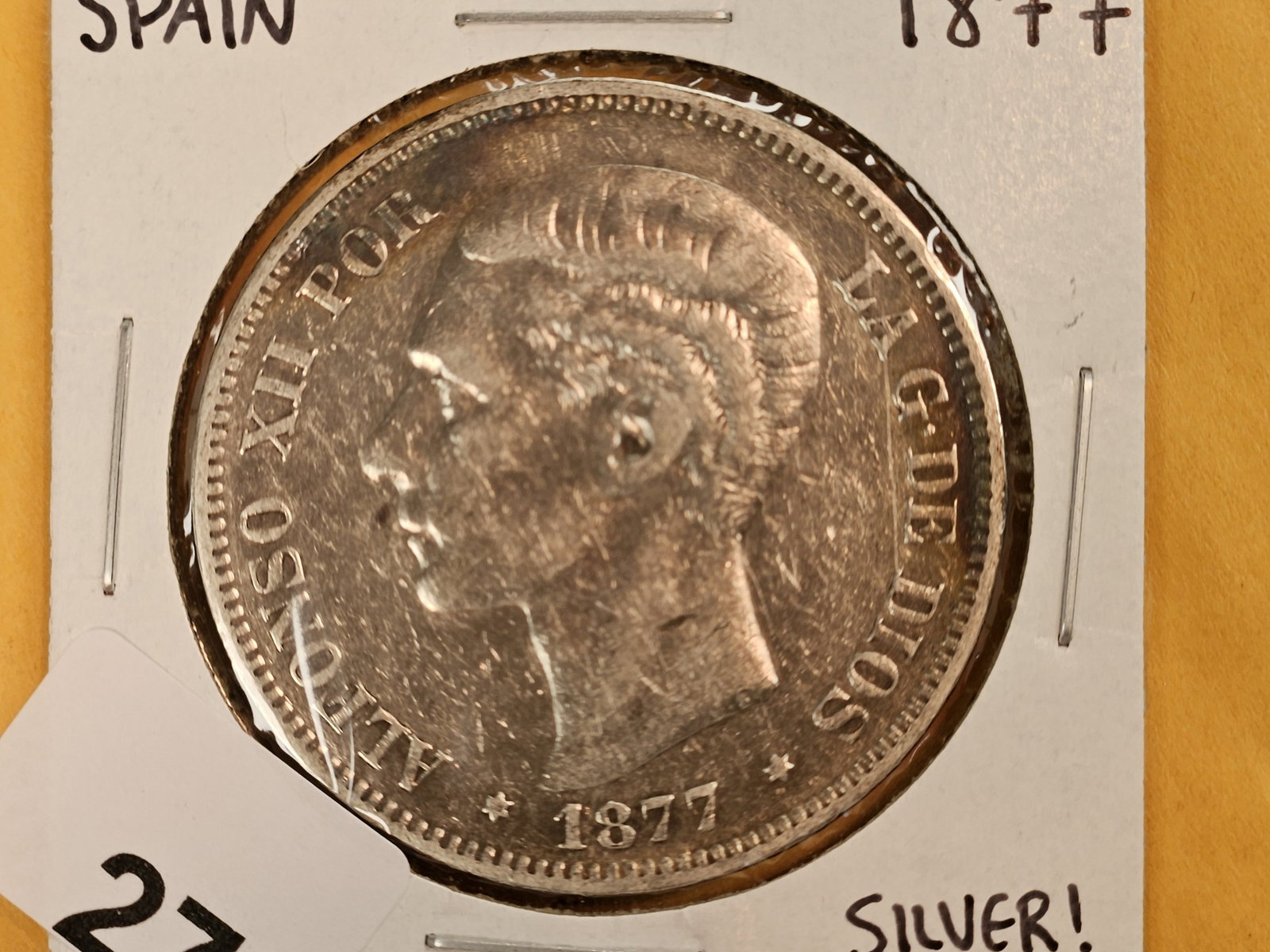 1877 Spain silver 5 pesetas (1 of 4)
