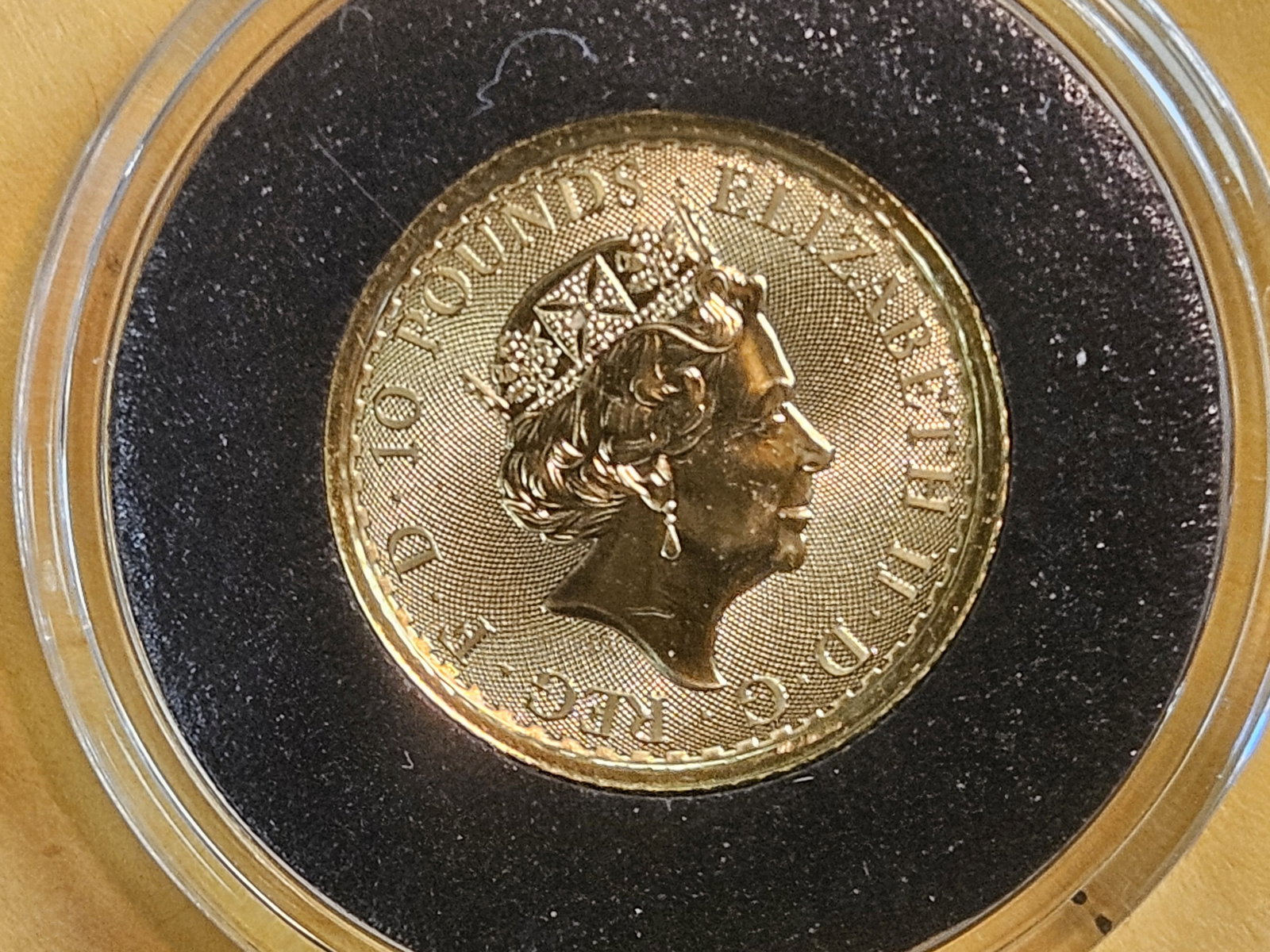 GOLD! GEM 2023 United Kingdom 10 Pounds Gold Britannia: one-tenth troy ounce of .9999 fine gold. In original capsule