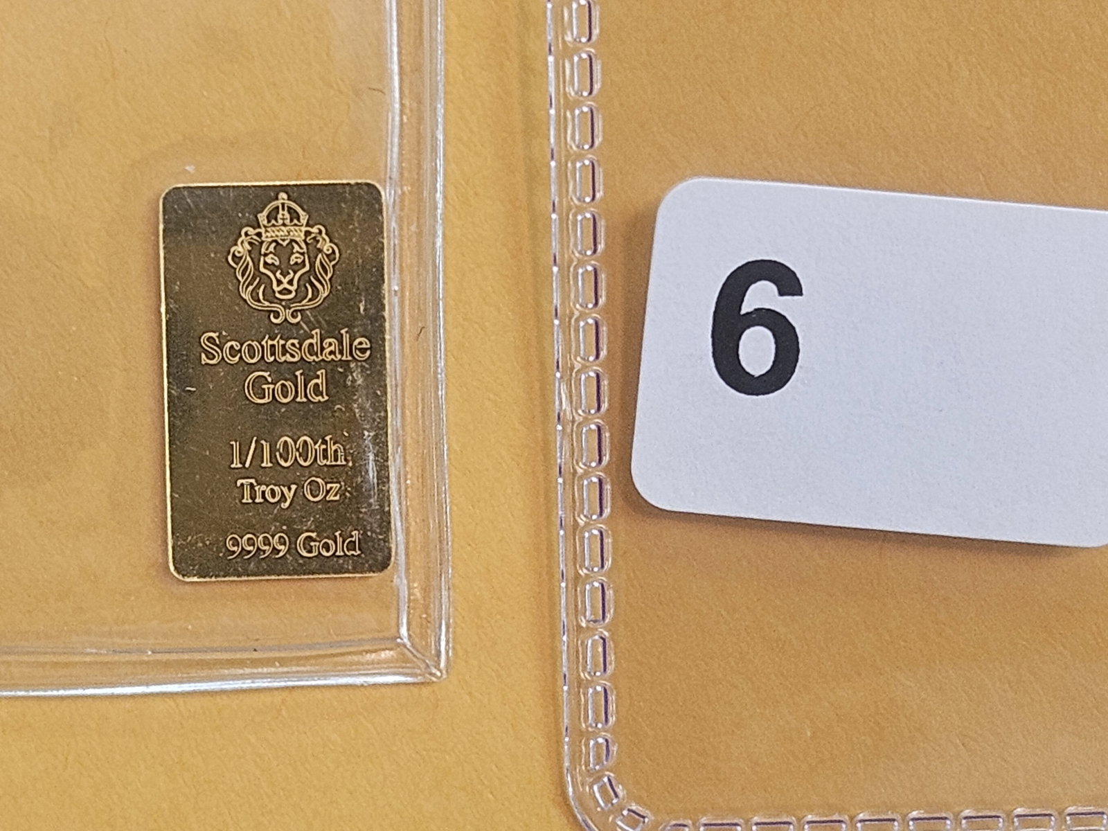 GOLD! Scottsdale Mint .9999 fine Gold Bar: Weighs 1/100th troy ounce