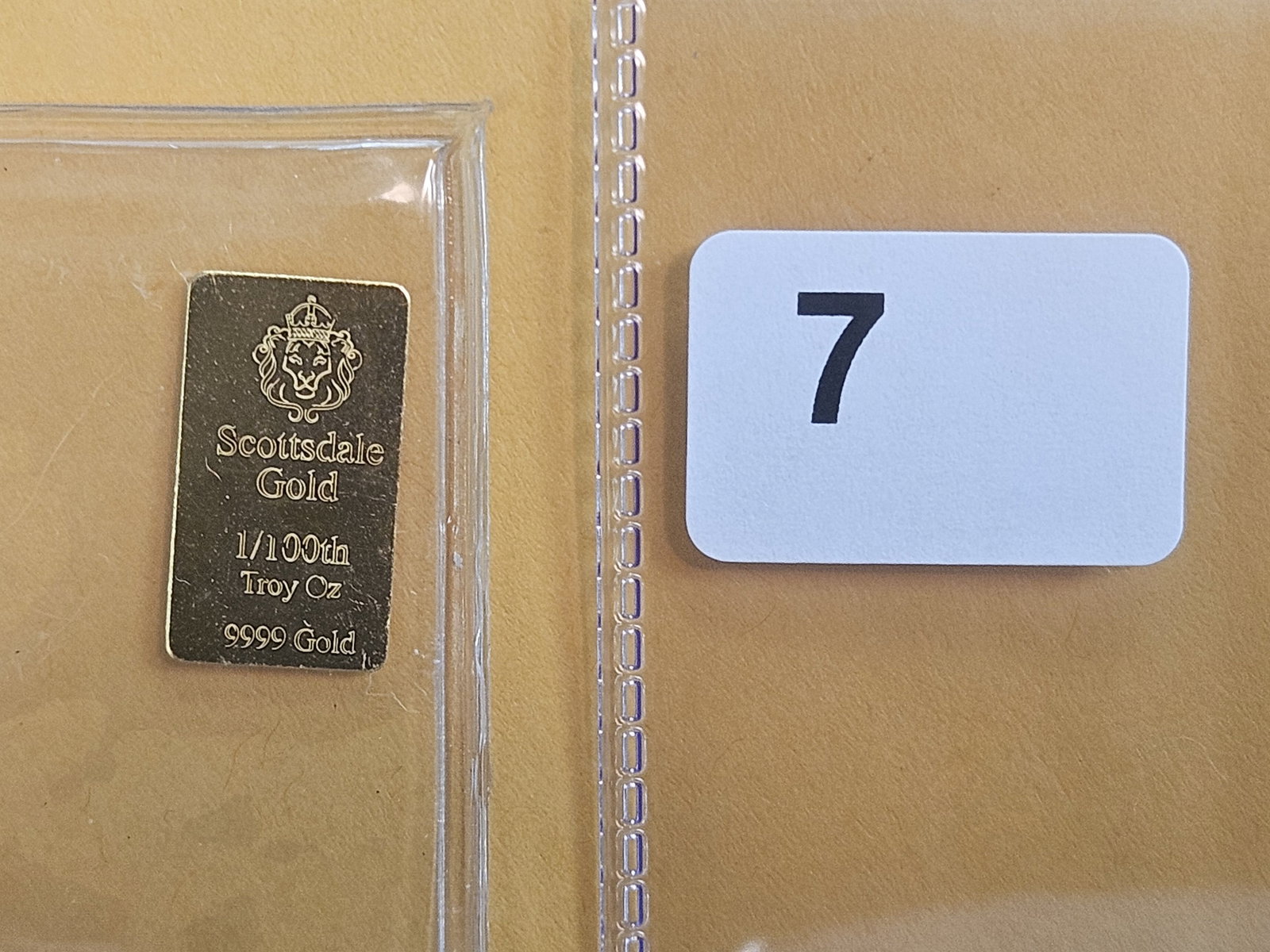 GOLD! Scottsdale Mint .9999 fine Gold Bar: Weighs 1/100th troy ounce