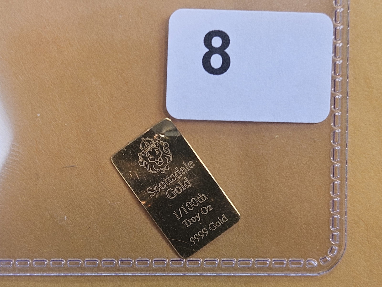 GOLD! Scottsdale Mint .9999 fine Gold Bar: Weighs 1/100th troy ounce