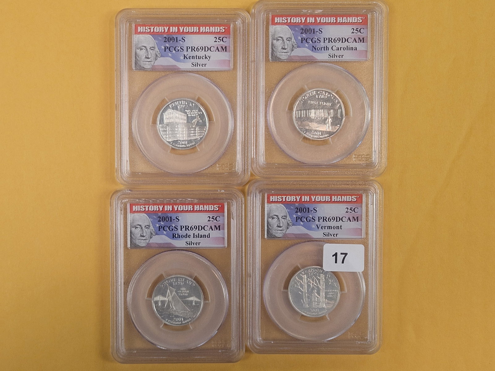 Four, PCGS-graded, SILVER Washington Quarters in Proof 69 Deep Cameo (1 of 2)