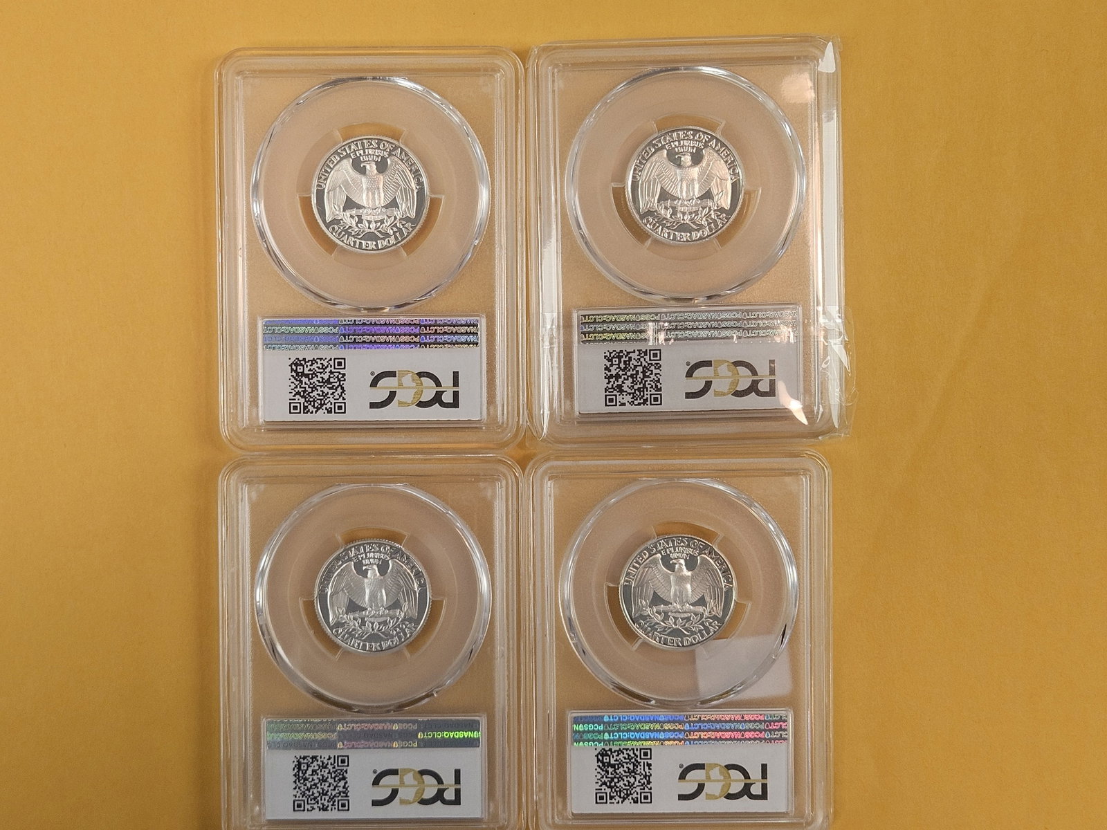 Four, PCGS-graded, SILVER Washington Quarters in Proof 69 Deep Cameo - 2