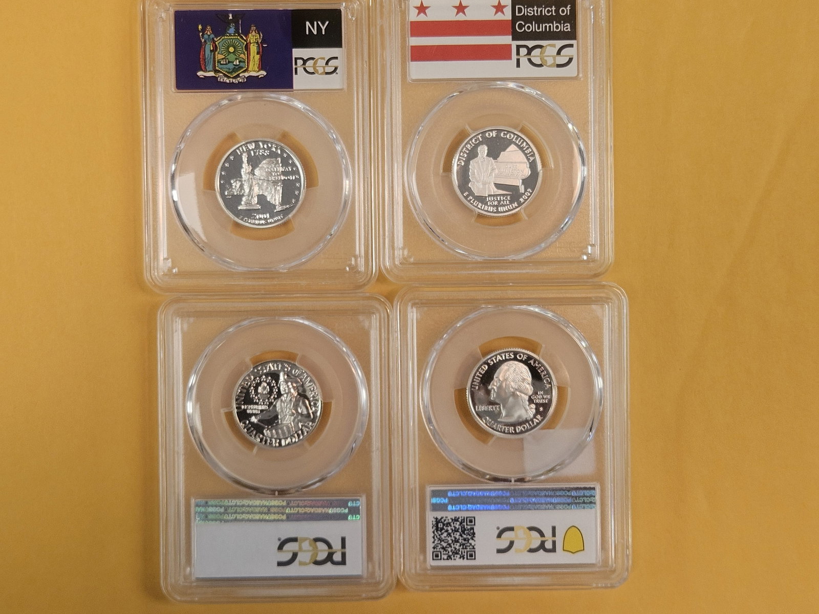 Four, PCGS-graded, SILVER Washington Quarters in Proof 69 Deep Cameo - 2