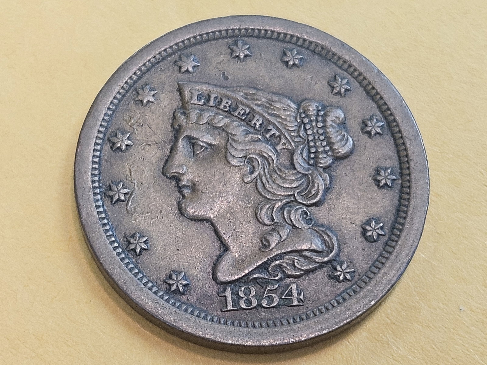 1854 Braided hair Half Cent in UNCIRCULATED! - 3