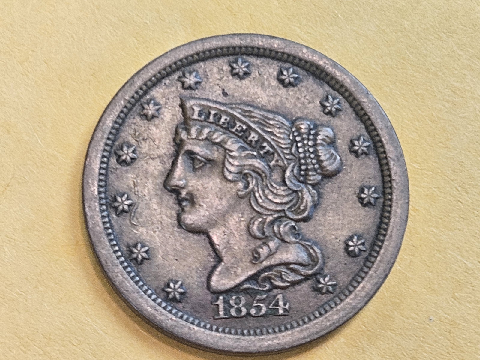 1854 Braided hair Half Cent in UNCIRCULATED! - 4