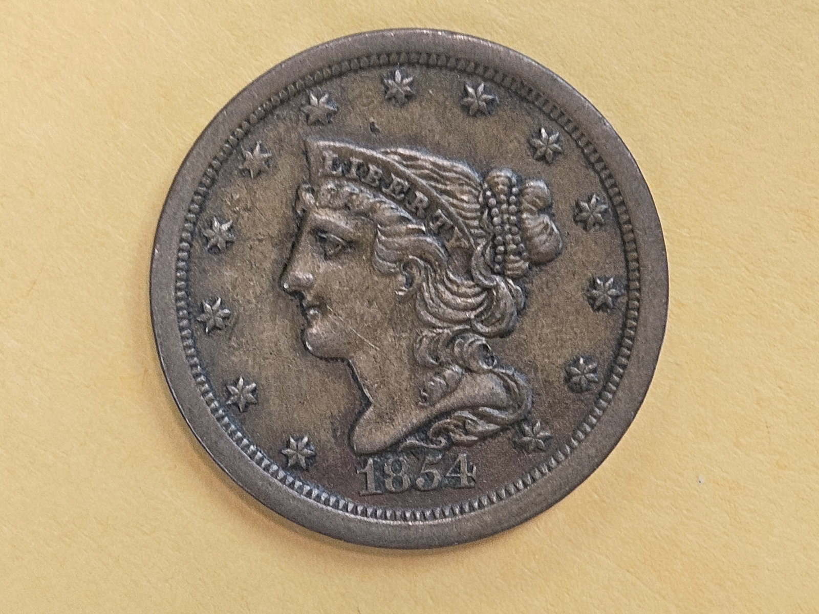 1854 Braided hair Half Cent in UNCIRCULATED! - 5