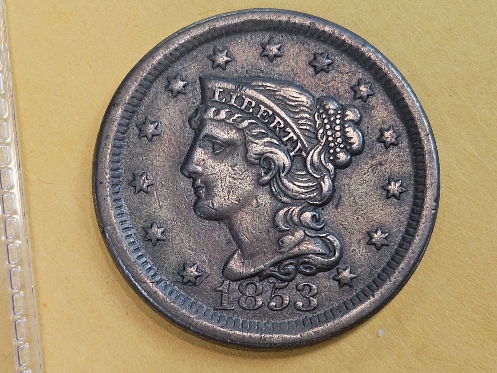 1853 Braided Hair large Cent in Extra Fine plus: Very nice piece