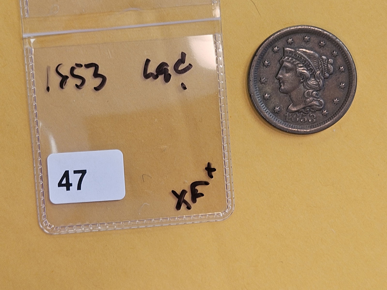 1853 Braided Hair large Cent in Extra Fine plus - 2