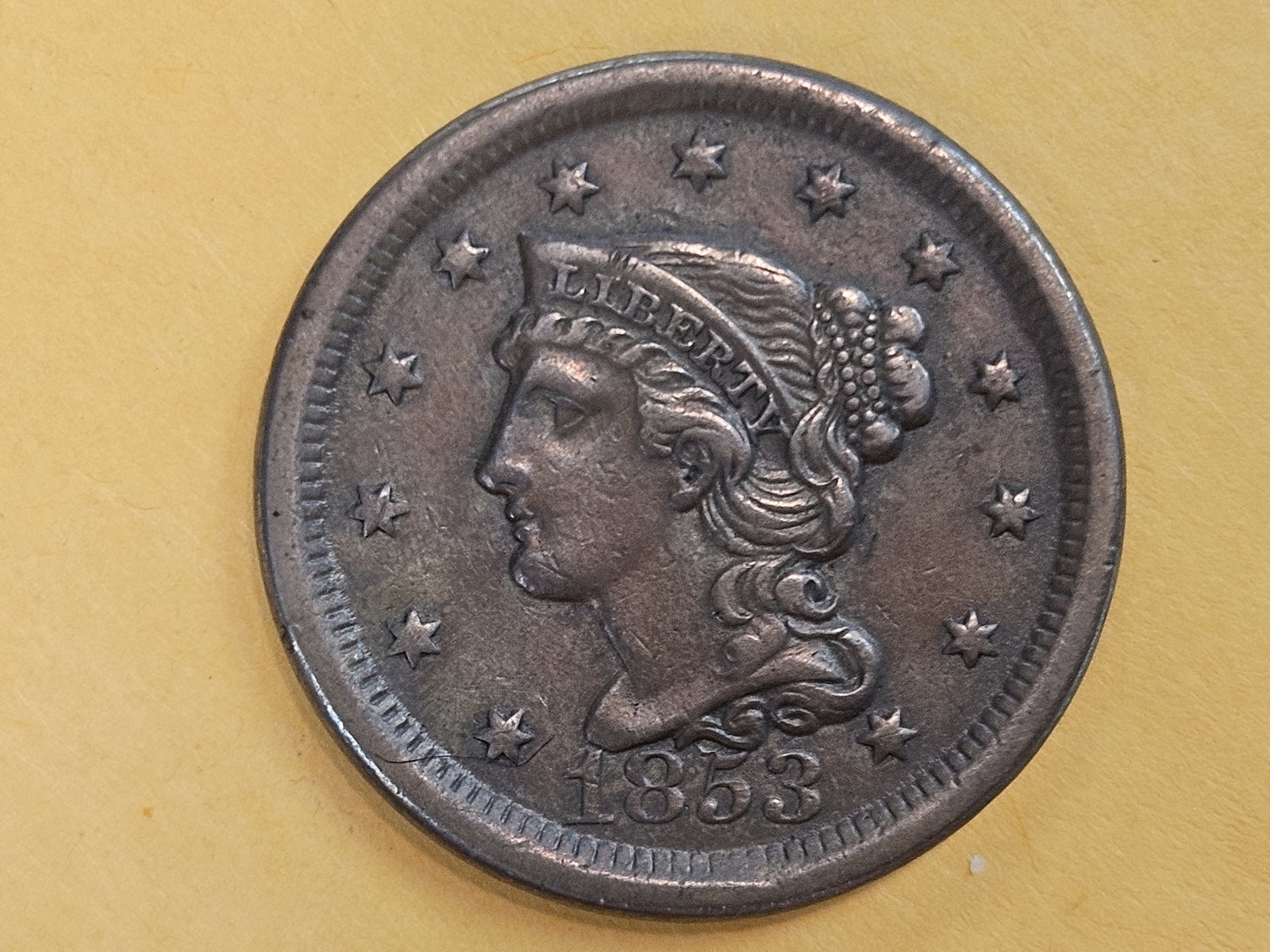 1853 Braided Hair large Cent in Extra Fine plus - 3