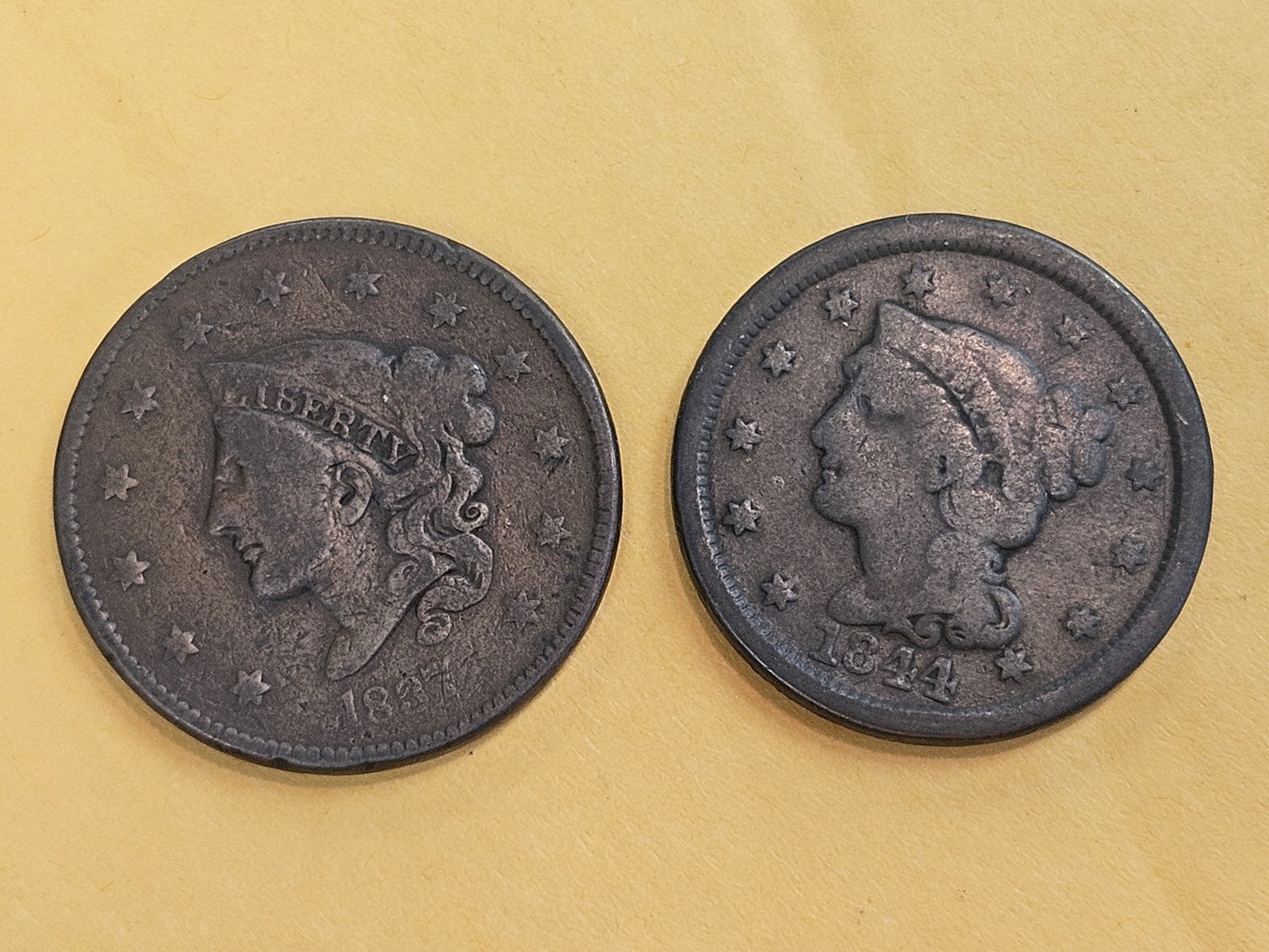 1837 and 1844 Large Cents: Both in Very Good