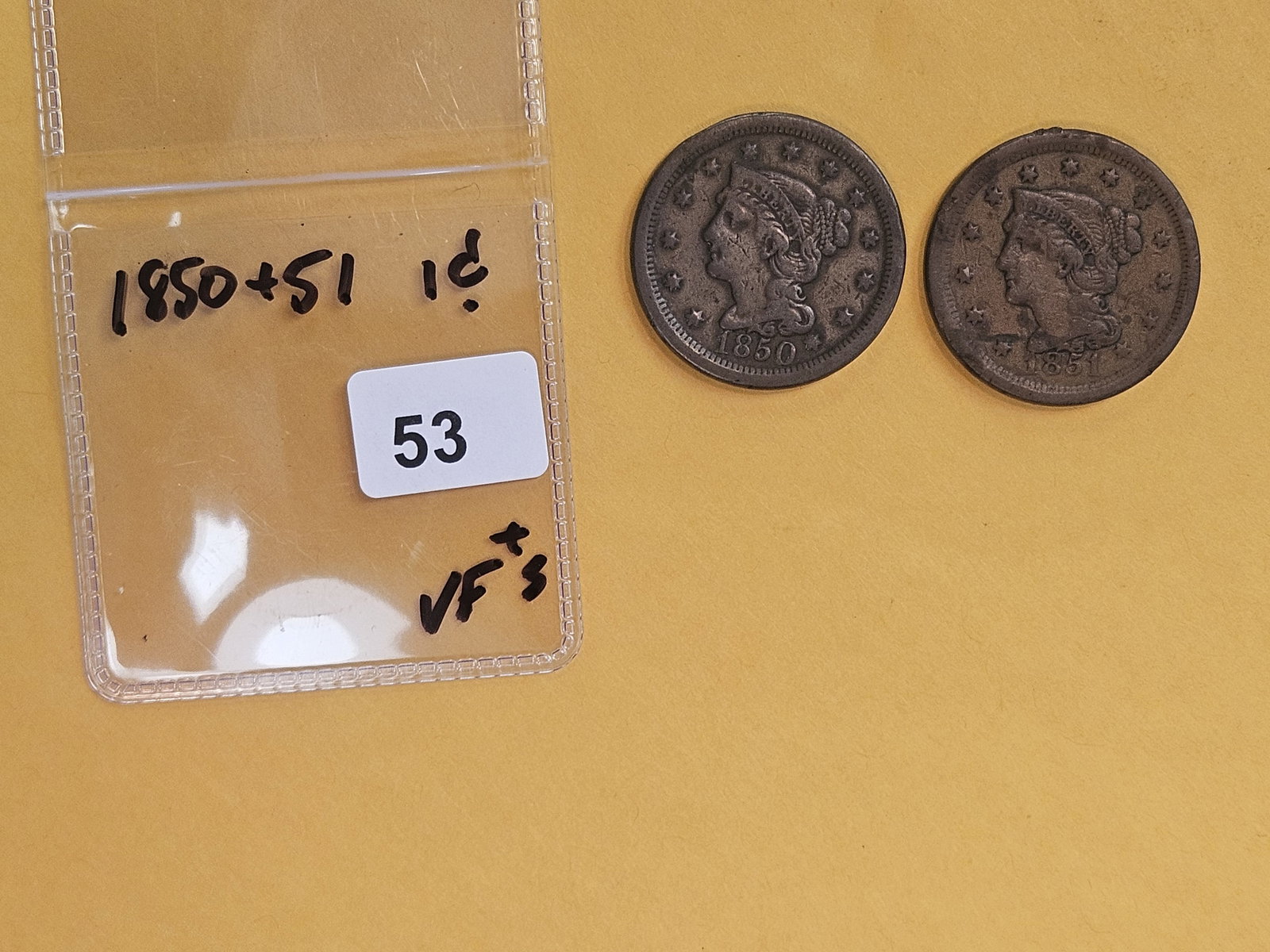 1850 and 1851 Braided Hair Large cents - 2