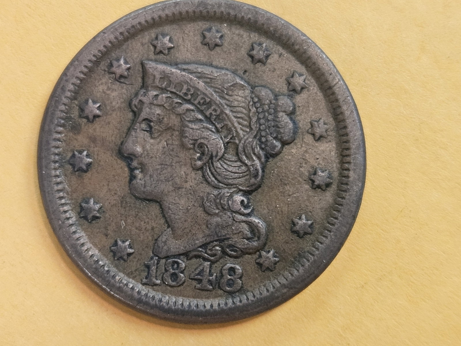 1848 Braided Hair large cent in Extra Fine - 3