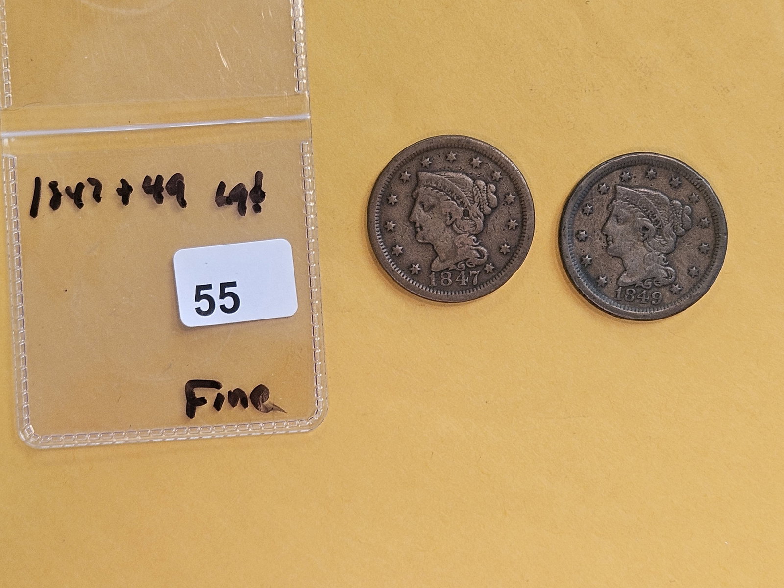 1847 and 1849 Braided Hair Large Cent - 2