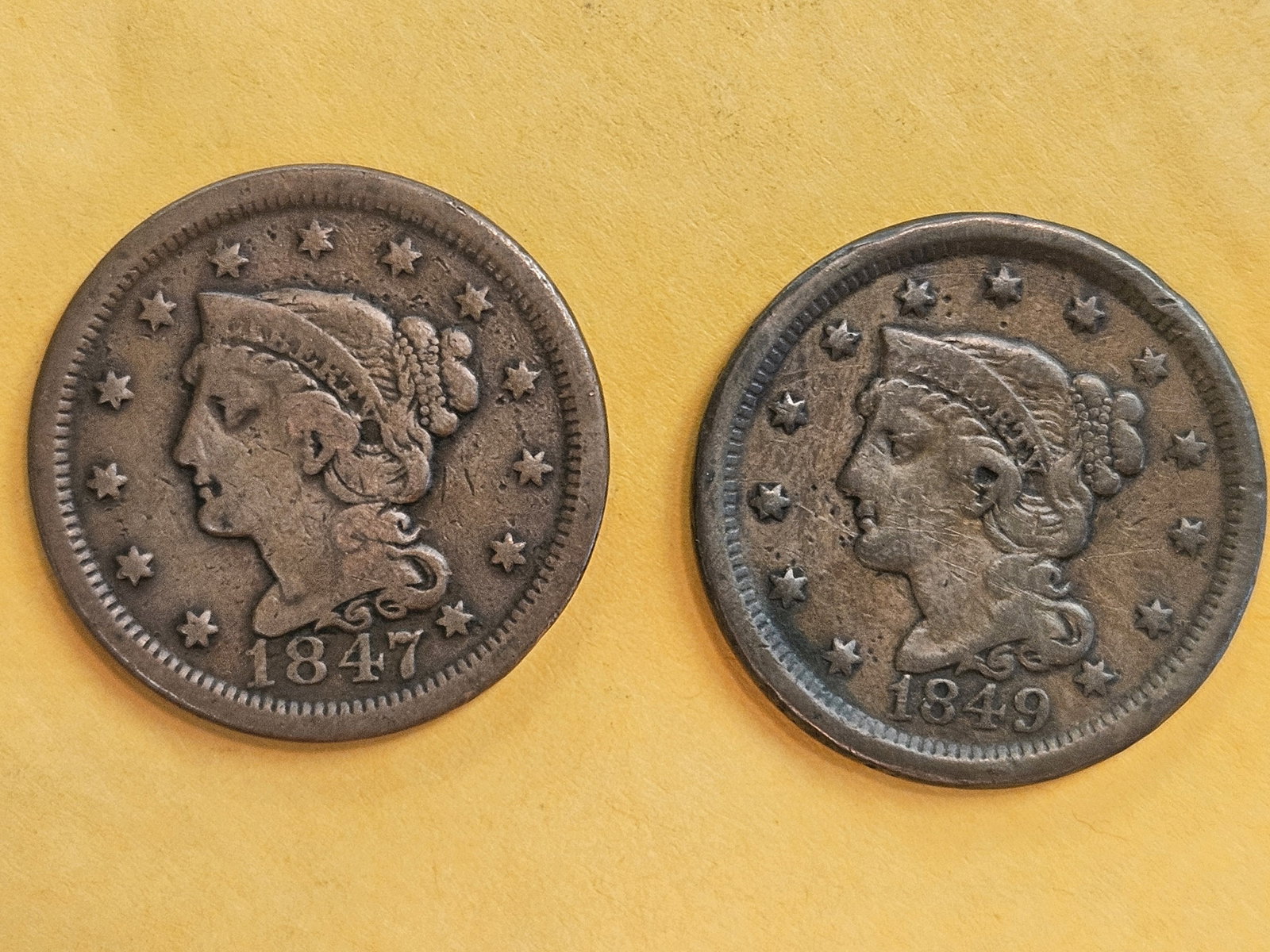 1847 and 1849 Braided Hair Large Cent - 3