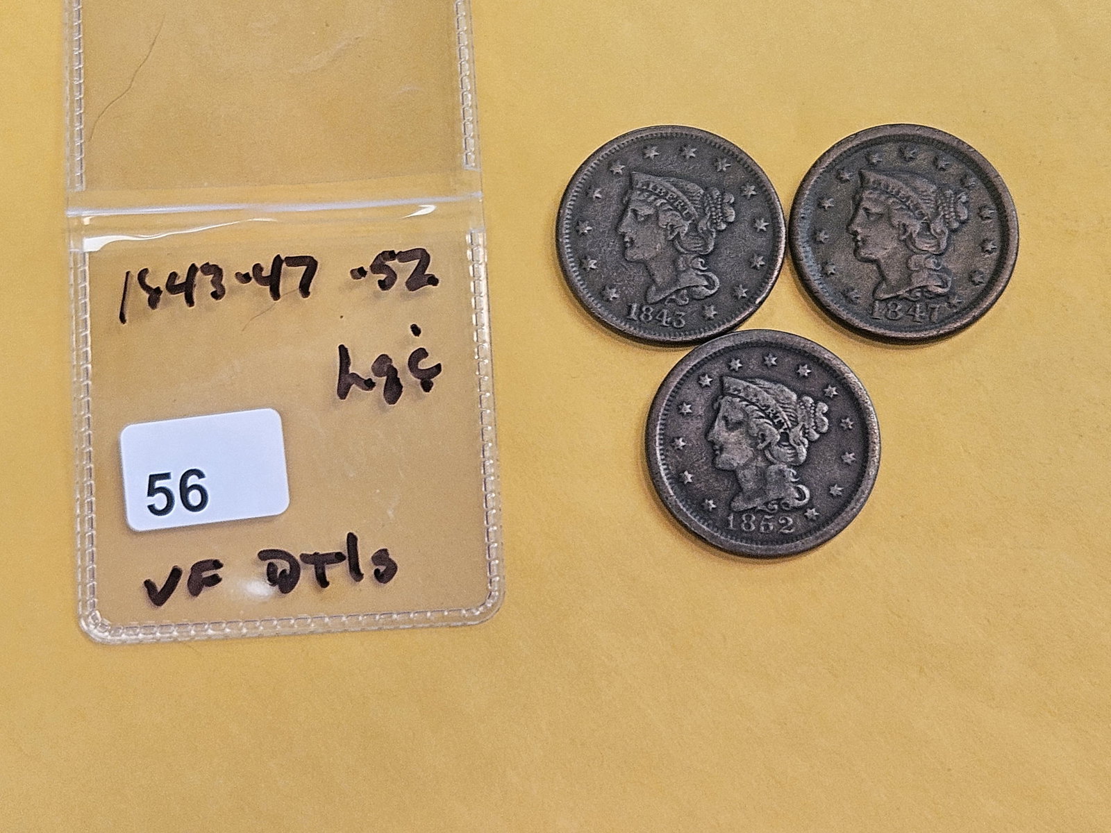 1843, 1847 and 1852 Braided Hair Large Cents - 2