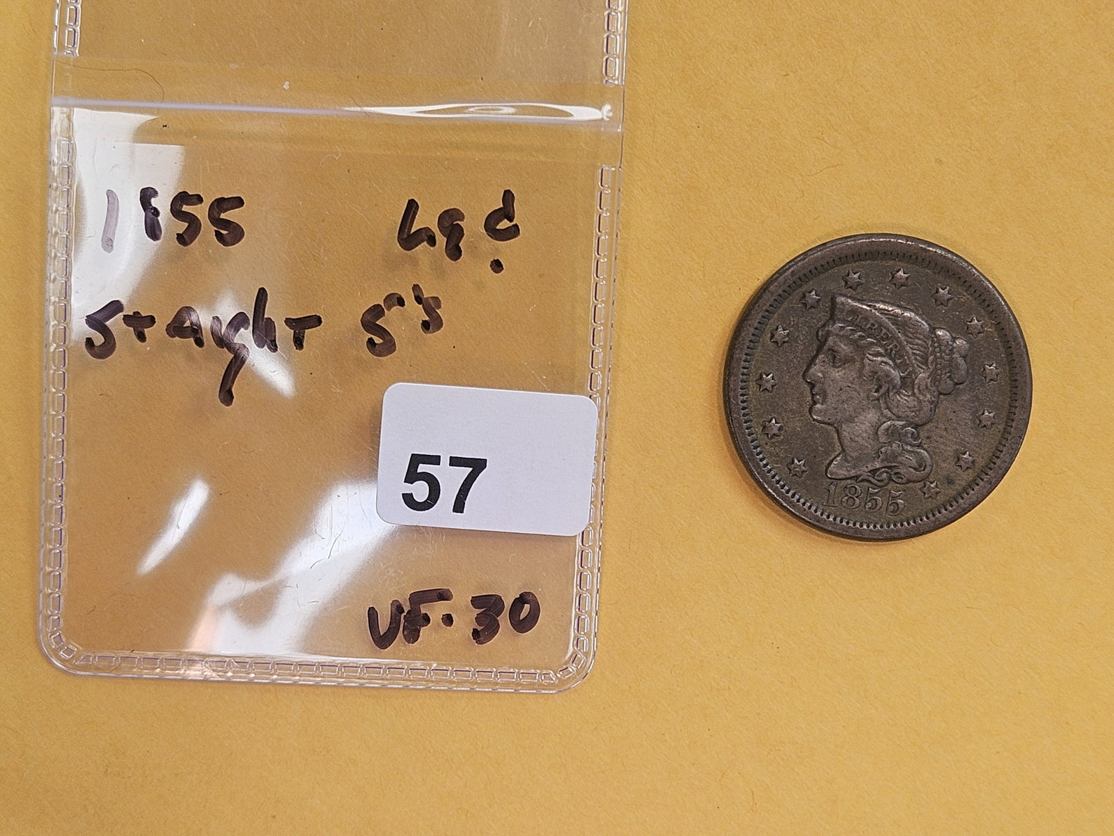 1855 Braided Hair Large Cent in Very Fine - 30 - 2