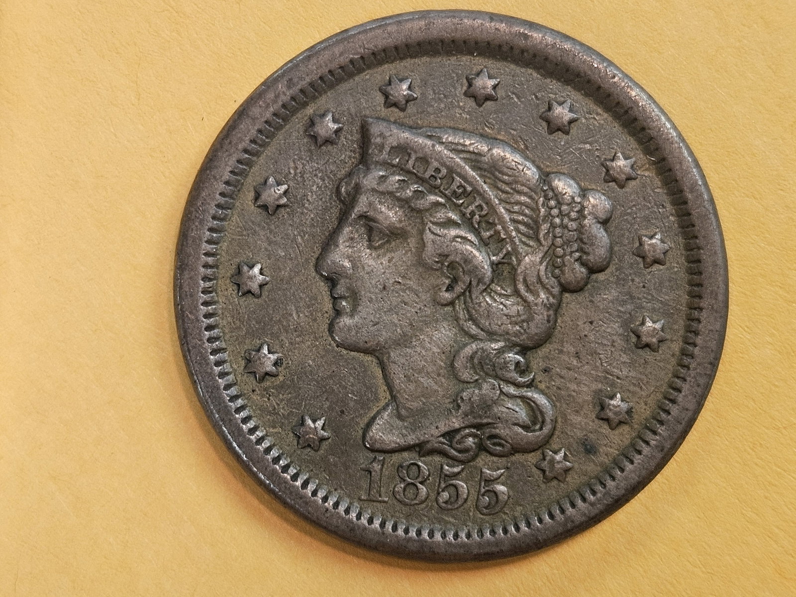 1855 Braided Hair Large Cent in Very Fine - 30 - 3
