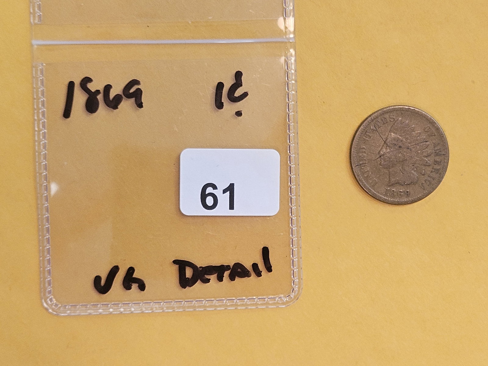 Semi-key 1869 Indian Cent in Very Good - details - 2