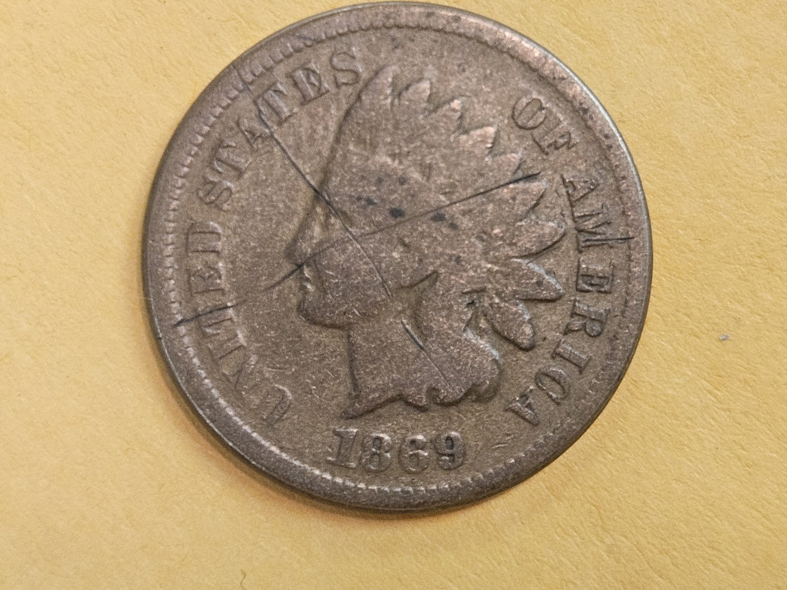 Semi-key 1869 Indian Cent in Very Good - details - 3