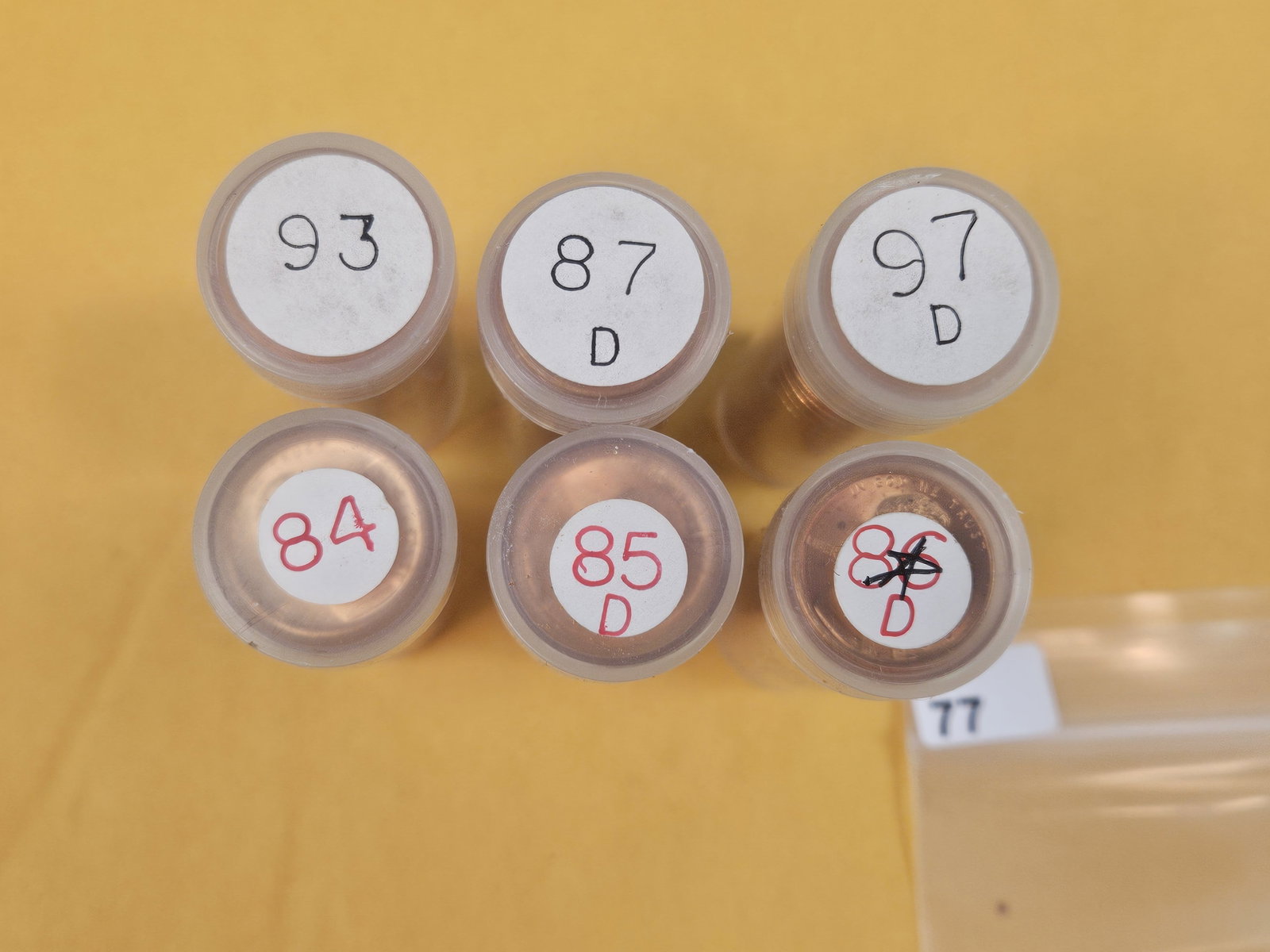 Six Full Rolls of Brilliant Uncirculated RED Lincoln Cents: Unchecked, unsearched by us. Ends match the tops. Includes a better date 1986