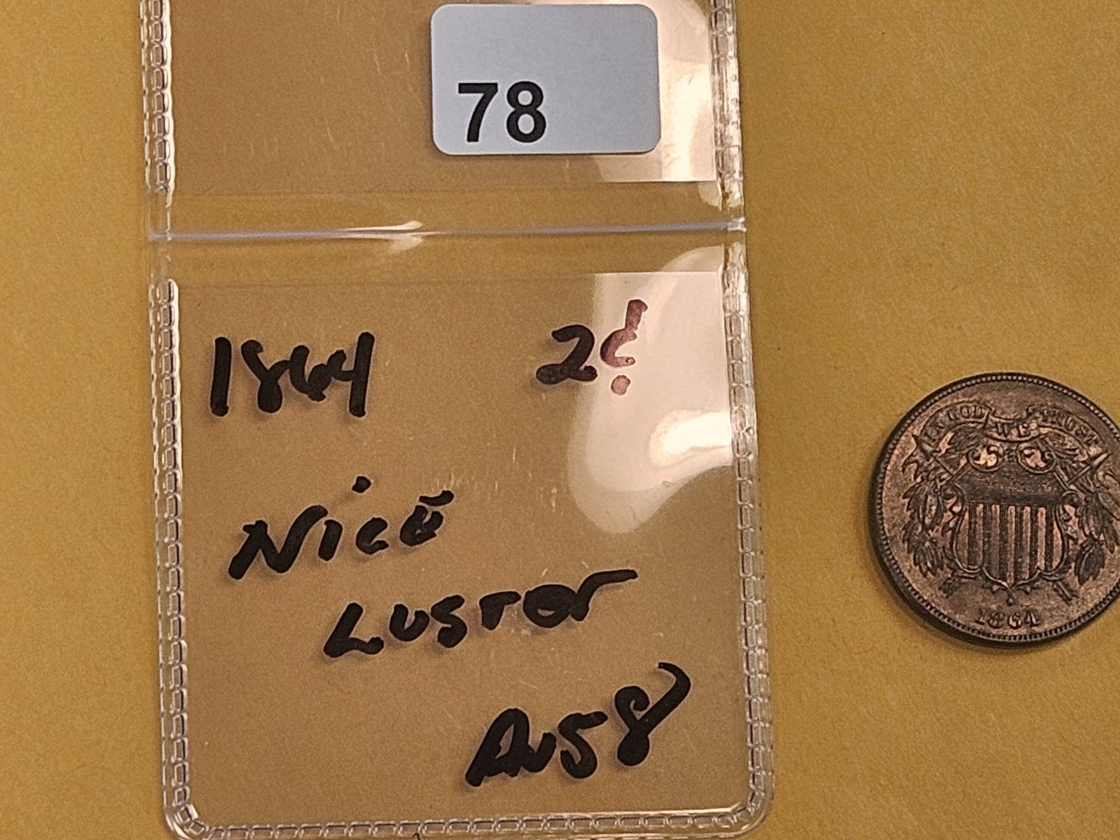 Nice 1864 Two Cent piece in About Uncirculated - 58 - 2
