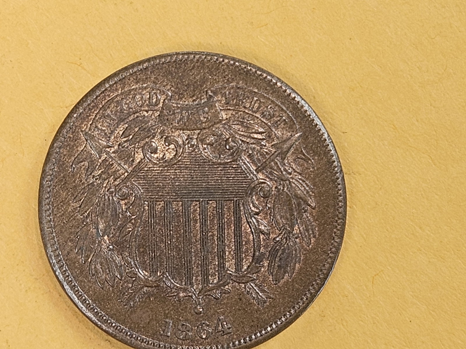 Nice 1864 Two Cent piece in About Uncirculated - 58 - 5