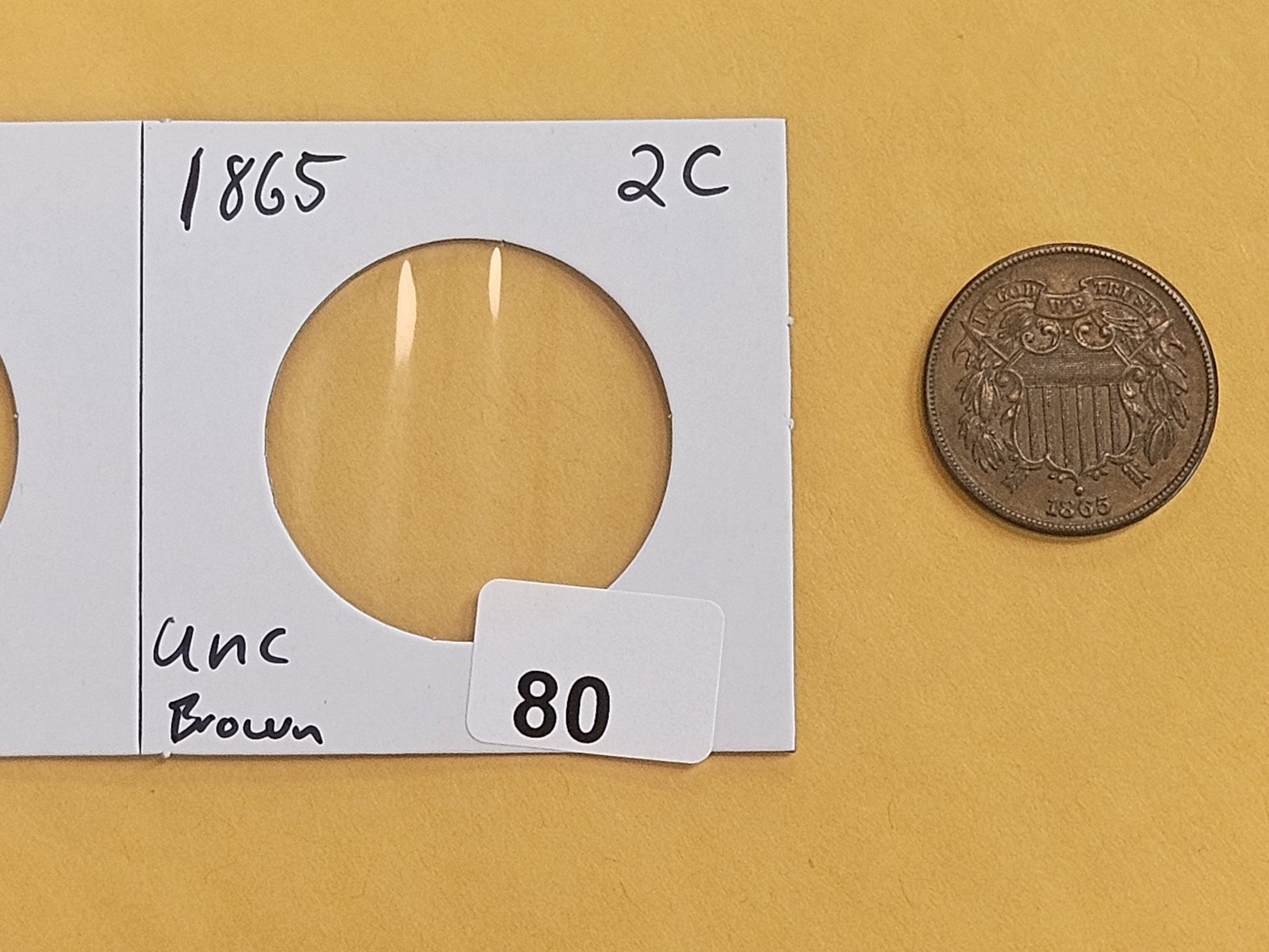 Choice Uncirculated 1865 Two Cent piece - 2