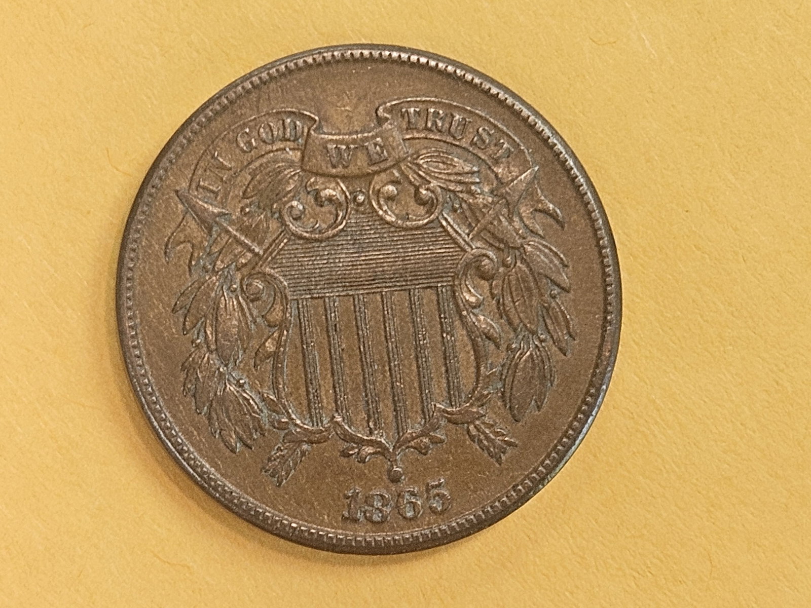 Choice Uncirculated 1865 Two Cent piece - 5